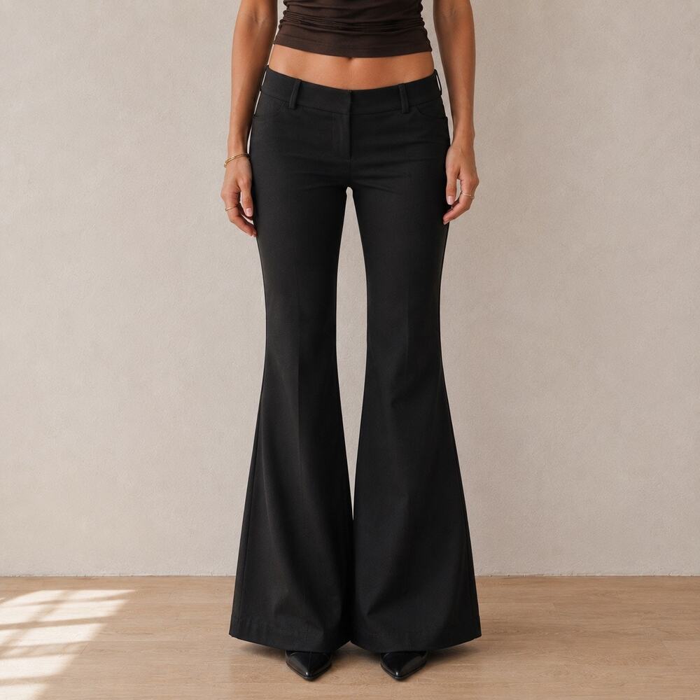 Heza Y2K Low Rise Flared Black Office Siren Indie Sleaze Pants Size 4 - Picture 3 of 8